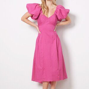 FRAME Puff Sleeve Cotton Midi Dress